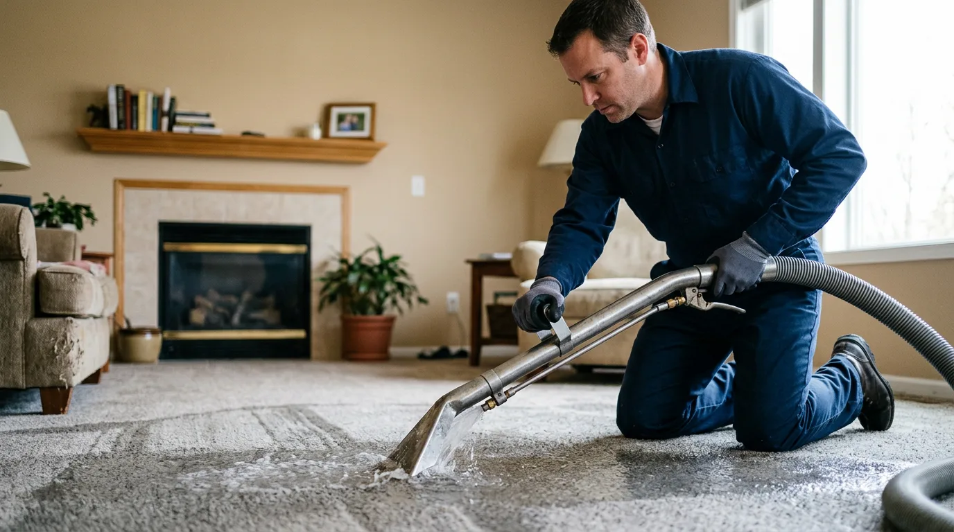 Water damage restoration technician working near Corinth, ME